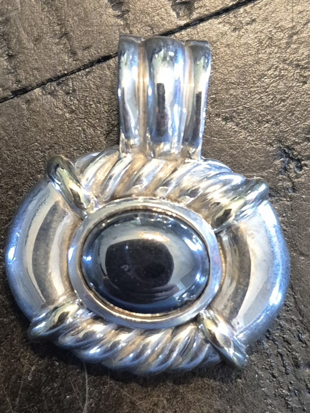 David Yurman Silver Pendant with Hematite Cabochon - Silver